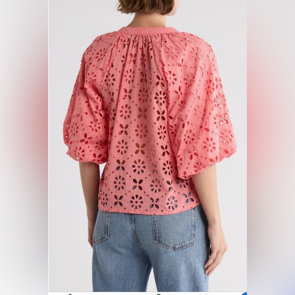 New! Joe’s Broderie Top, Women's Lantana Pink Eyelet Balloon Sleeve Size Medium - Picture 4 of 15